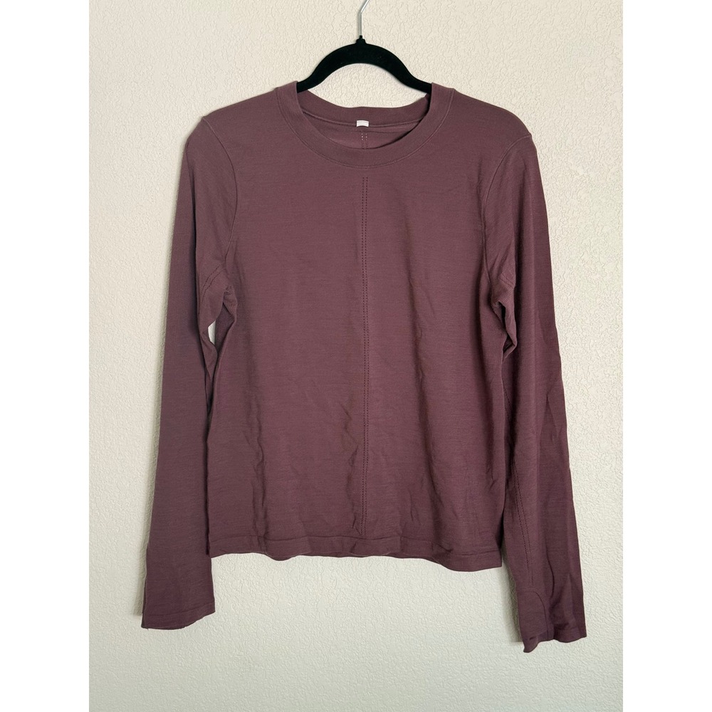 Athleta Ascent Seamless Top Mauve Plum Wool Blend Long Sleeve Shirt Womens L